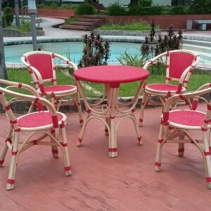 Conjunto de jardín: 4 sillones con la mesa redonda 70 diam.